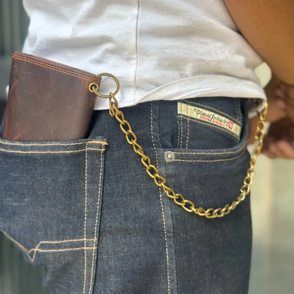 Men’s Leather Biker Chain Wallet – RFID Trifold Trucker Wallet